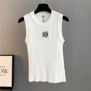 Loewe Ivory Ribbed Tank with Black Emblem